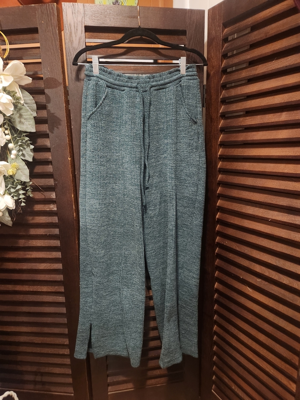 Textured Knit Wide-Leg Lounge Pants in Teal